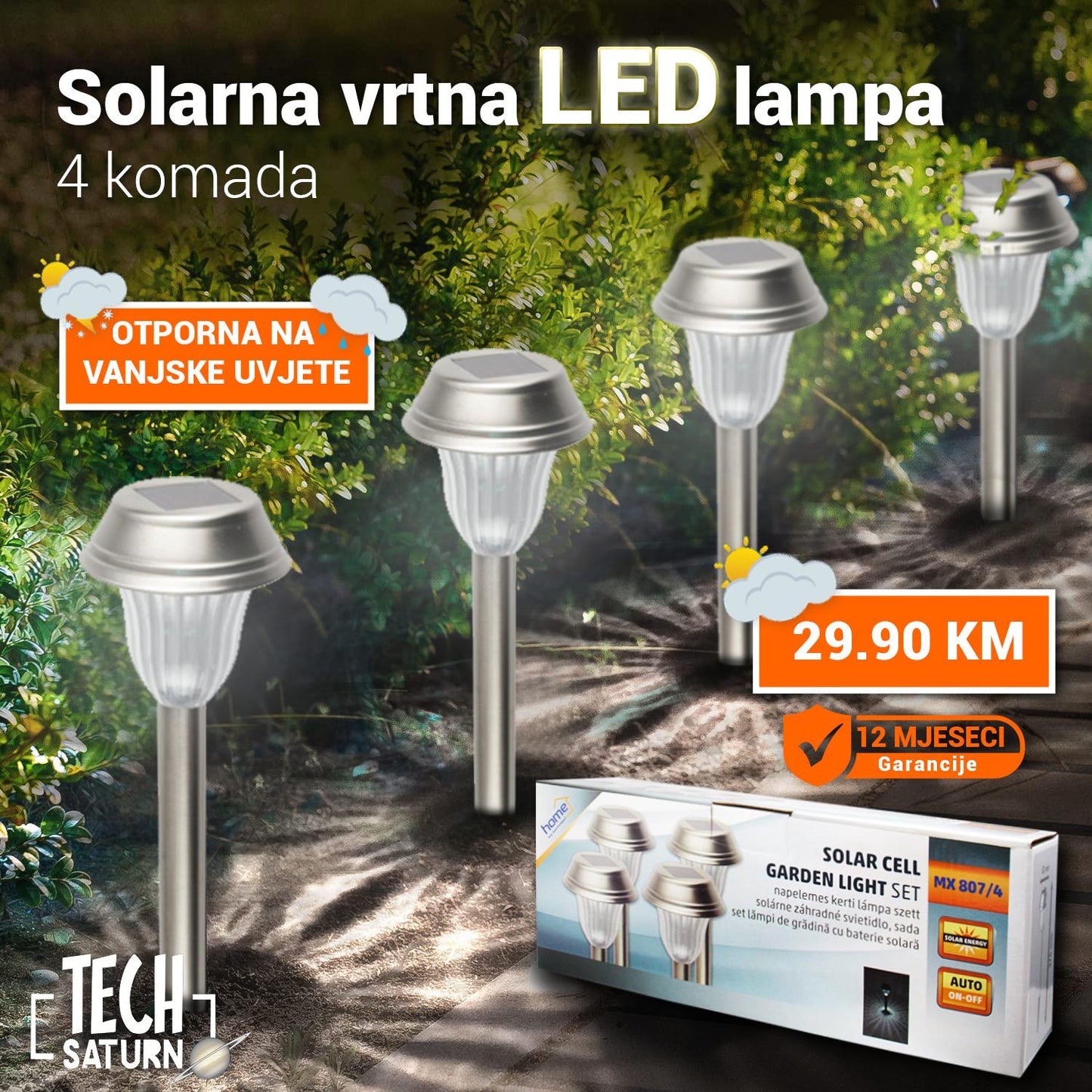 Solarni set vrtnih LED lampi – 4 komada